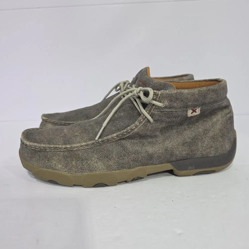 Twisted X Men's Grey Leather Lace Up Chukka Driving Moc Loafers Size 12 MDM0072